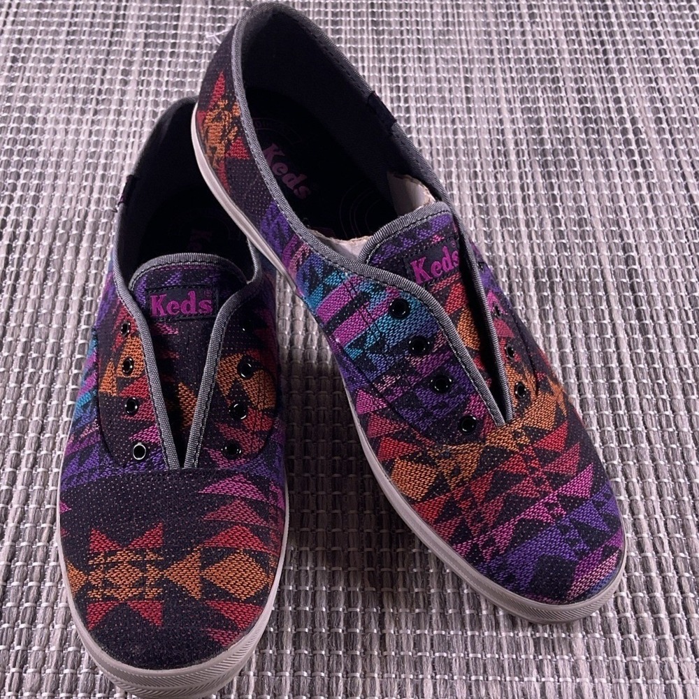 Keds Champion Navy Canvas Womens 10 Multicolor Geometric Southwestern WF34200